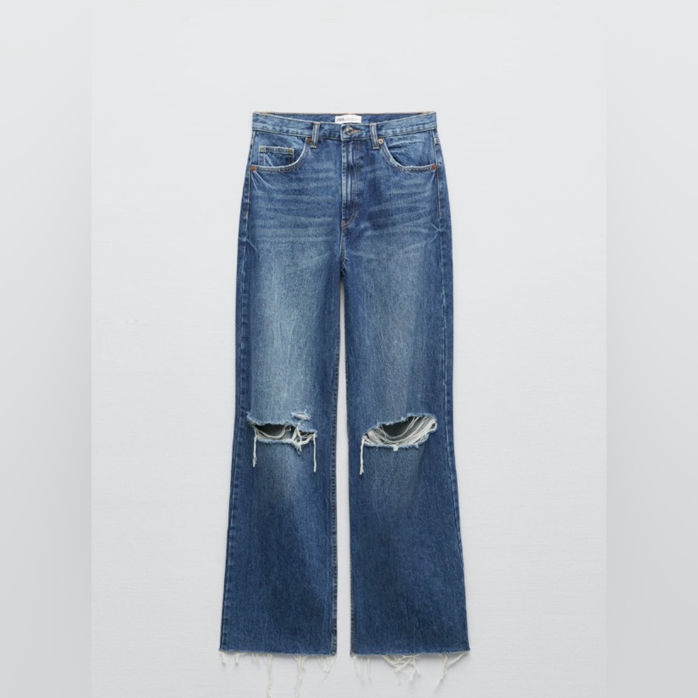 Zara Ripped High Rise TRF Wide Leg Jean